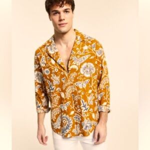 Men's Regular-Fit Floral-Print Popover Camp Shirt, Created for Macy's SIZE LARGE